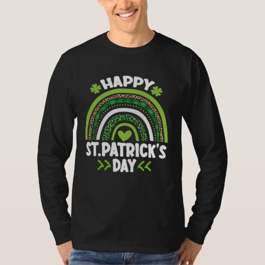 Happy St Patrick s Day Leopard Print Rainbow Shamr T-shirt (Voorkant)