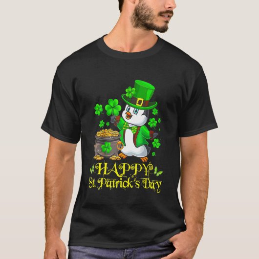 Happy St Patrick S Day Penguin Cute Funny Irish 2 T-shirt (Voorkant)