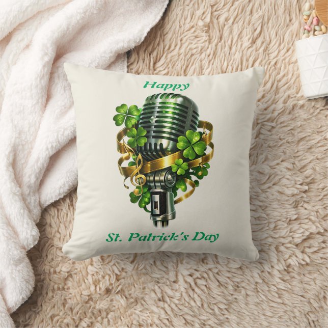 Happy St. Patrick’s Day Shamrock & Microphone Kussen (Deken)