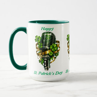 Happy St. Patrick’s Day Shamrock & Microphone Mok