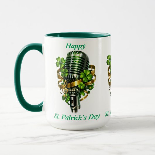 Happy St. Patrick’s Day Shamrock & Microphone Mok (Links)