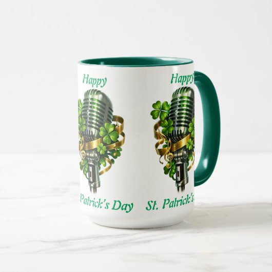 Happy St. Patrick’s Day Shamrock & Microphone Mok (Voorkant rechts)