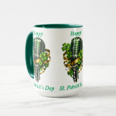 Happy St. Patrick’s Day Shamrock & Microphone Mok (Voorkant links)