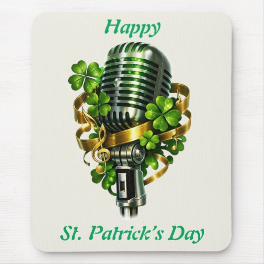 Happy St. Patrick’s Day Shamrock & Microphone Muismat (Voorkant)