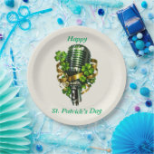 Happy St. Patrick’s Day Shamrock & Microphone Papieren Bordje (Feest)