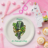 Happy St. Patrick’s Day Shamrock & Microphone Papieren Bordje (Feest)