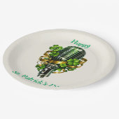 Happy St. Patrick’s Day Shamrock & Microphone Papieren Bordje (Gekanteld)