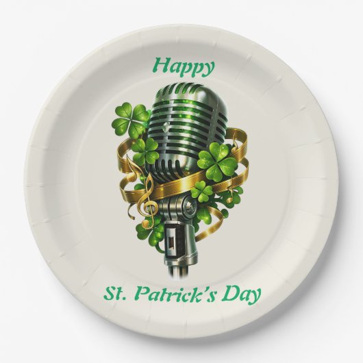 Happy St. Patrick’s Day Shamrock & Microphone Papieren Bordje (Voorkant)