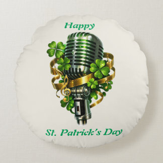 Happy St. Patrick’s Day Shamrock & Microphone Rond Kussen