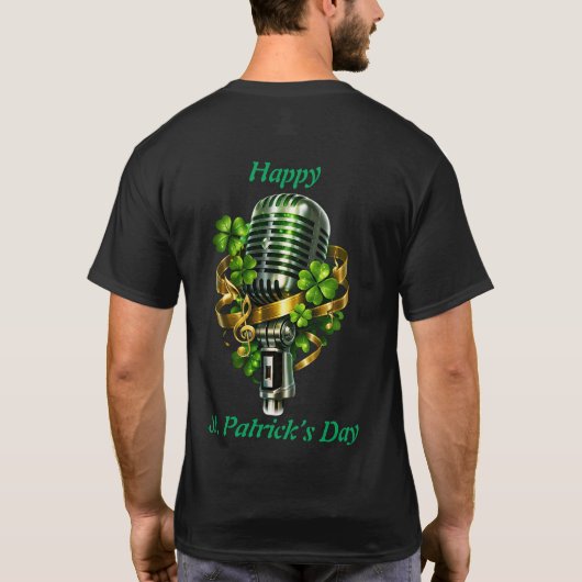 Happy St. Patrick’s Day Shamrock & Microphone T-shirt (Achterkant)