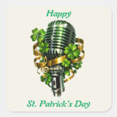 Happy St. Patrick’s Day Shamrock & Microphone Vierkante Sticker (Voorkant)