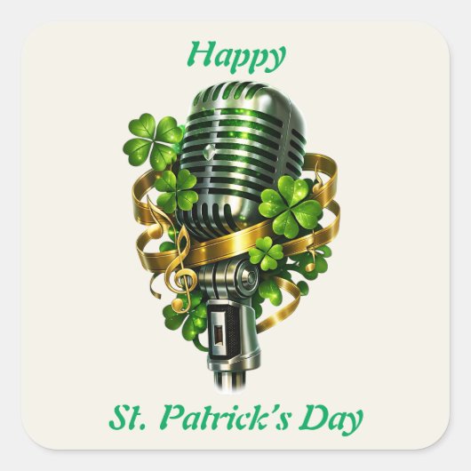 Happy St. Patrick’s Day Shamrock & Microphone Vierkante Sticker (Voorkant)