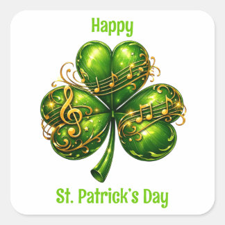 Happy St. Patrick’s Day Shamrock Music Vierkante Sticker
