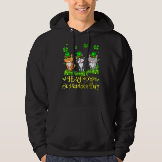 Happy St Patrick S Day Three Cute Cats Funny 2022 Hoodie (Voorkant)