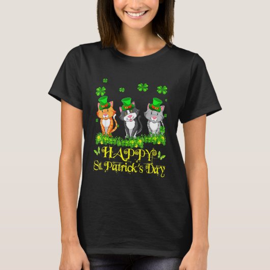 Happy St Patrick S Day Three Cute Cats Funny 2022 T-shirt (Voorkant)