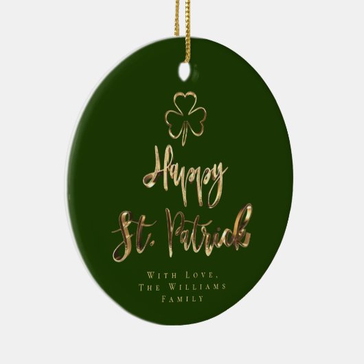 Happy St. Patrick Shamrock Clover Elegant Green Keramisch Ornament (Rechts)