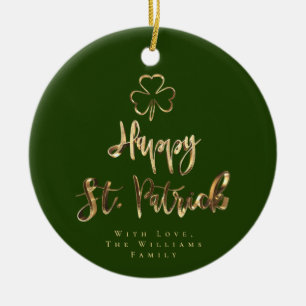 Happy St. Patrick Shamrock Clover Elegant Green Keramisch Ornament