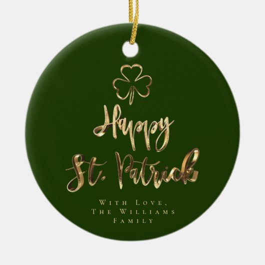 Happy St. Patrick Shamrock Clover Elegant Green Keramisch Ornament (Voorkant)