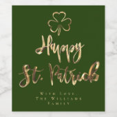 Happy St. Patrick Shamrock Clover Elegant Green Wijn Etiket (Enkel label)