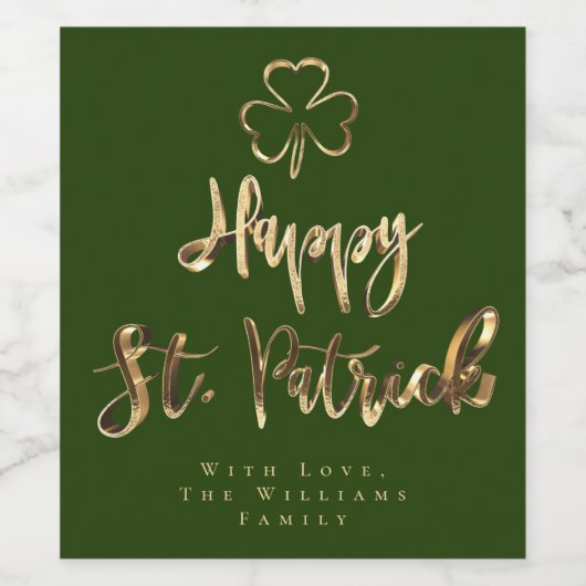 Happy St. Patrick Shamrock Clover Elegant Green Wijn Etiket (Enkel label)