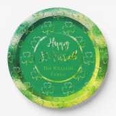 Happy St. Patrick Shamrock Green Clovers Iers Papieren Bordje (Voorkant)