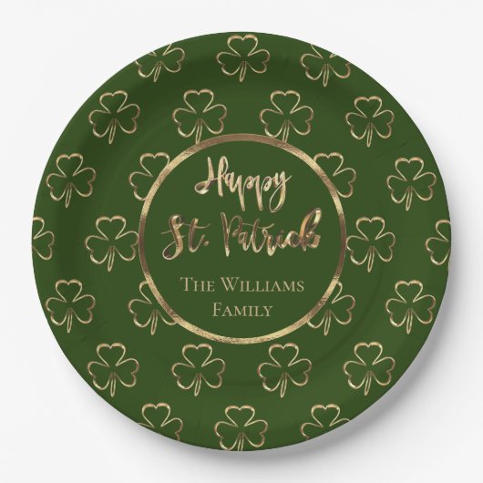 Happy St. Patrick Shamrocks Green Clovers Irish Papieren Bordje (Voorkant)