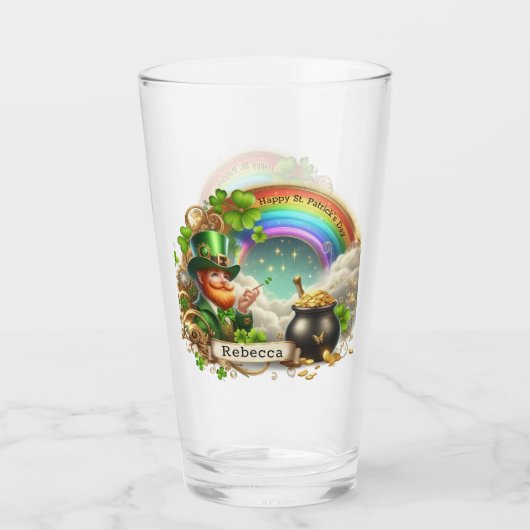 Happy St Patricks Dag Leprechaun, Regenboog Glas (Achterkant)