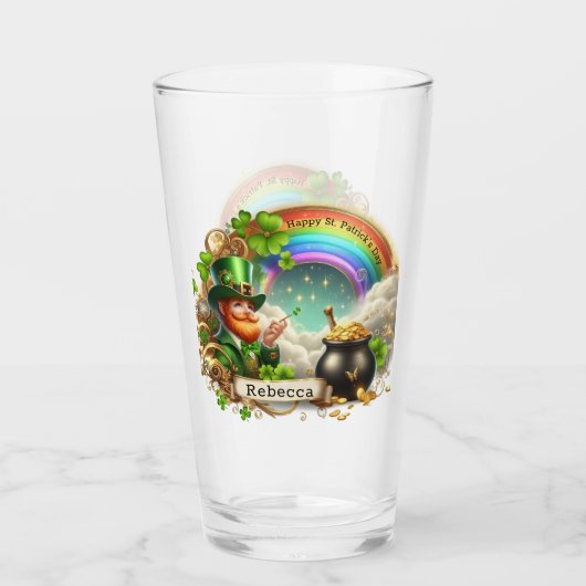 Happy St Patricks Dag Leprechaun, Regenboog Glas (Voorkant)