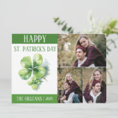 Happy St. patrick's dag Shamrocks familie 3 foto Feestdagenkaart (Staand voorkant)