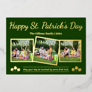 Happy St. patrick's dag Shamrocks familie 3 foto Folie Feestdagenkaart