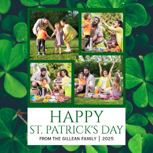 Happy St patricks dag Shamrocks familie 4 foto Feestdagenkaart