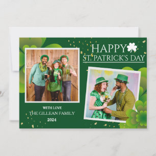 Happy St patricks dag Shamrocks familie foto Feestdagenkaart