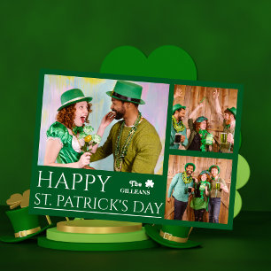 Happy St patricks dag Shamrocks familie foto Feestdagenkaart