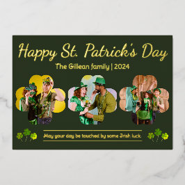 Happy St patricks dag Shamrocks familie foto Folie Feestdagenkaart