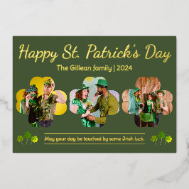 Happy St patricks dag Shamrocks familie foto Folie Feestdagenkaart
