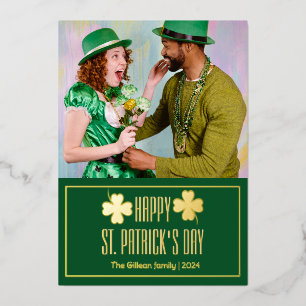 Happy St patricks dag Shamrocks familie foto Folie Feestdagenkaart