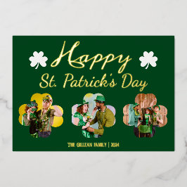 Happy St patricks dag Shamrocks familie foto Folie Feestdagenkaart