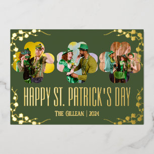 Happy St patricks dag Shamrocks familie foto Folie Feestdagenkaart