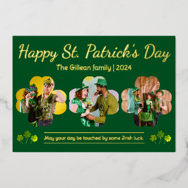 Happy St patricks dag Shamrocks familie foto Folie Feestdagenkaart