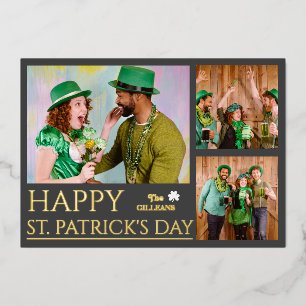 Happy St patricks dag Shamrocks familie foto Folie Feestdagenkaart
