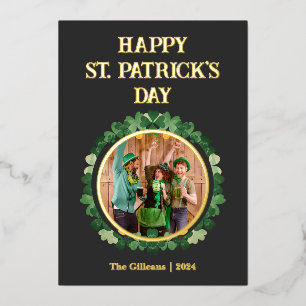 Happy St patricks dag Shamrocks Familie Foto Folie Feestdagenkaart