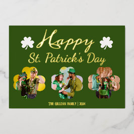 Happy St patricks dag Shamrocks familie foto Folie Feestdagenkaart