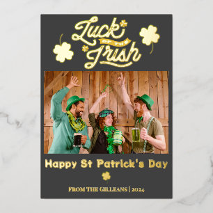 Happy St patricks dag Shamrocks familie foto Folie Feestdagenkaart