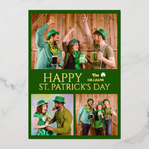 Happy St patricks dag Shamrocks familie foto Folie Feestdagenkaart