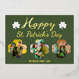 Happy St patricks dag Shamrocks familie foto Folie Folie Feestdagenkaart