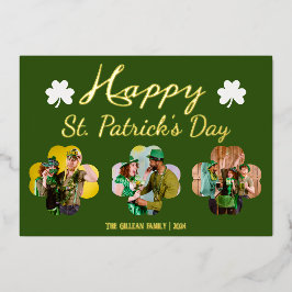 Happy St patricks dag Shamrocks familie foto Folie Folie Feestdagenkaart