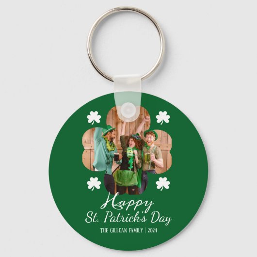 Happy St patricks dag Shamrocks familie foto Sleutelhanger (Voorkant)