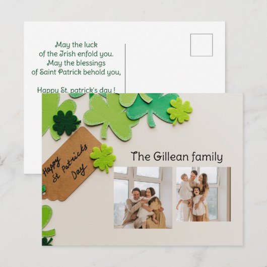 Happy St. patrick's dag Shamrocks familie twee fot Feestdagenkaart (Voorkant / Achterkant)