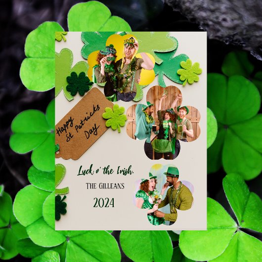Happy St. patrick's dag Shamrocks familie twee fot Feestdagenkaart
