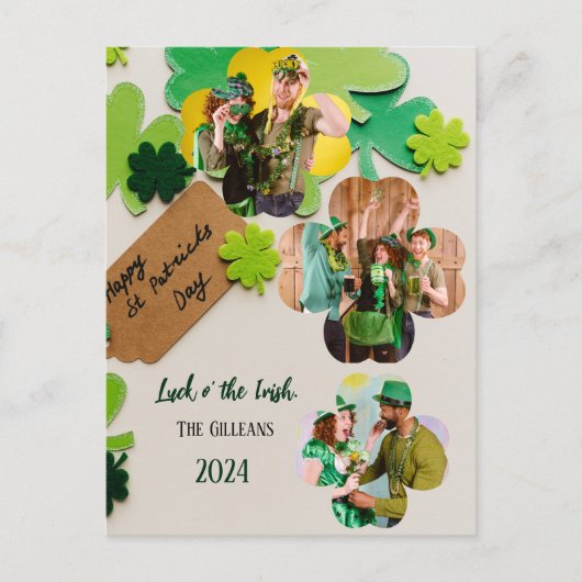 Happy St. patrick's dag Shamrocks familie twee fot Feestdagenkaart (Voorkant)